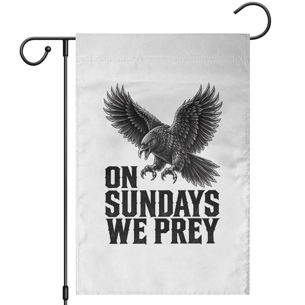 On Sundays We Prey Vintage Sunday Game Day Black Raven Sport Fan Garden Flag