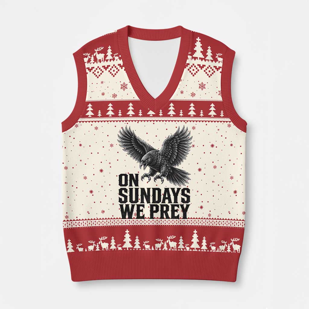 On Sundays We Prey Vintage Sunday Game Day Black Raven Sport Fan V-Neck Knit Sweater Vest