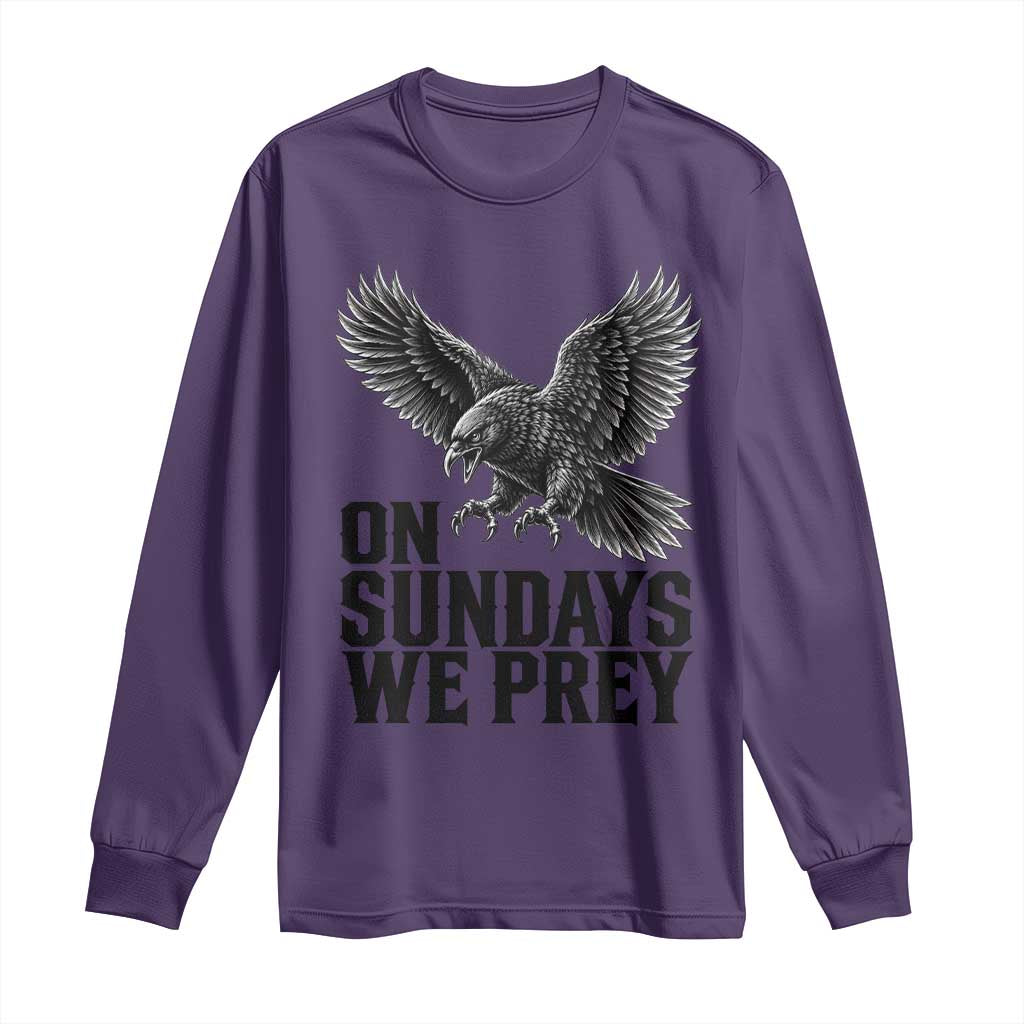 On Sundays We Prey Vintage Sunday Game Day Black Raven Sport Fan Long Sleeve Shirt