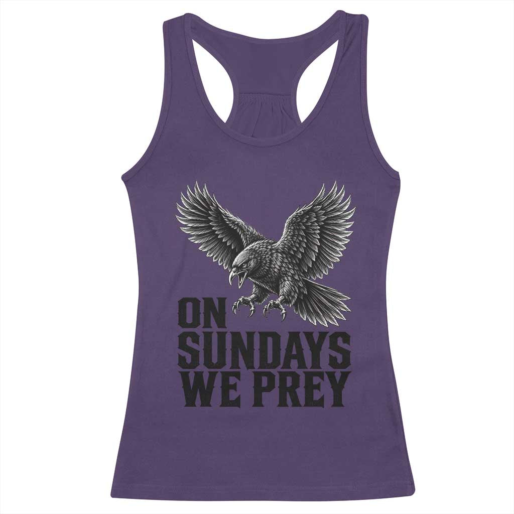 On Sundays We Prey Vintage Sunday Game Day Black Raven Sport Fan Racerback Tank Top