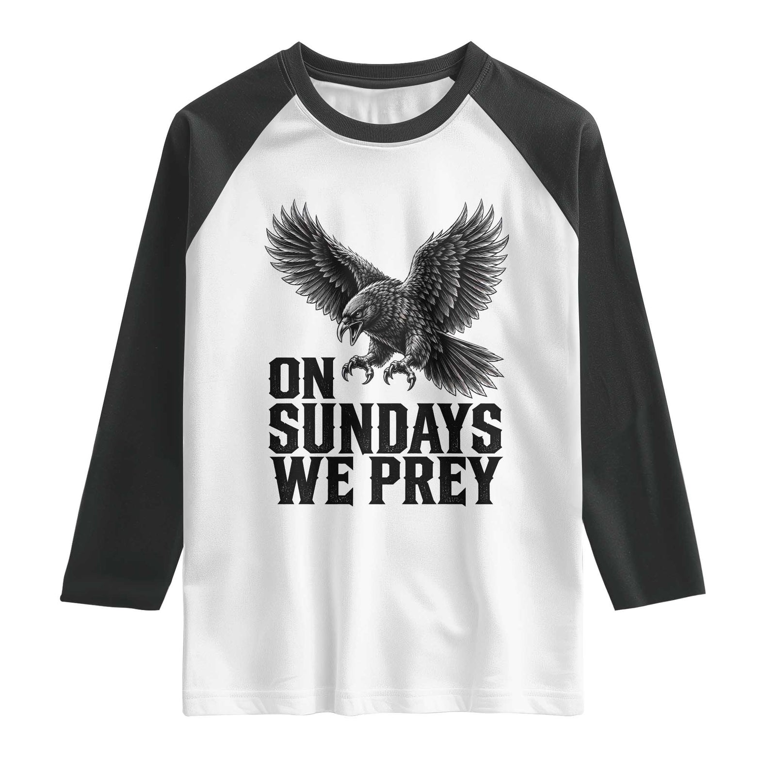 On Sundays We Prey Vintage Sunday Game Day Black Raven Sport Fan Raglan Shirt