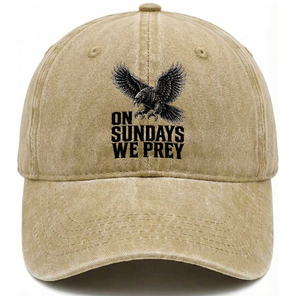 On Sundays We Prey Vintage Sunday Game Day Black Raven Sport Fan Washed Cotton Baseball Cap