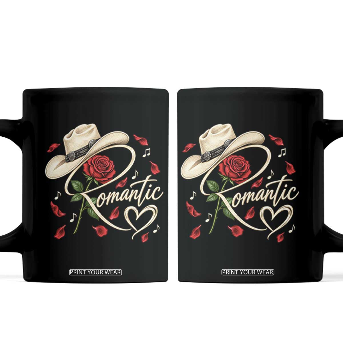Romantic Cowboy Hat Red Rose Western Country Rodeo Graphic Coffee Mug