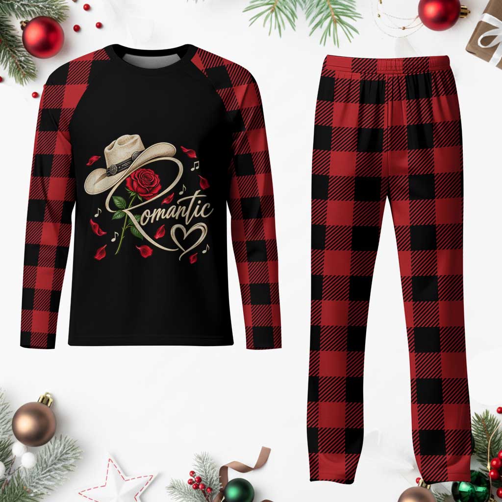 Romantic Cowboy Hat Red Rose Western Country Rodeo Graphic Plaid Pajama Set
