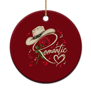 Romantic Cowboy Hat Red Rose Western Country Rodeo Graphic Ceramic Ornament