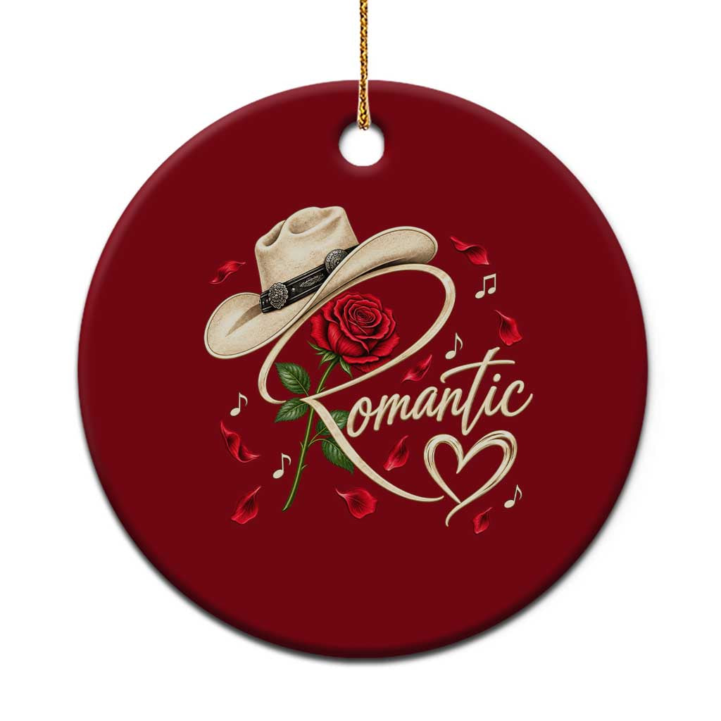 Romantic Cowboy Hat Red Rose Western Country Rodeo Graphic Ceramic Ornament