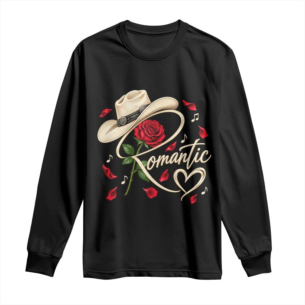Romantic Cowboy Hat Red Rose Western Country Rodeo Graphic Long Sleeve Shirt