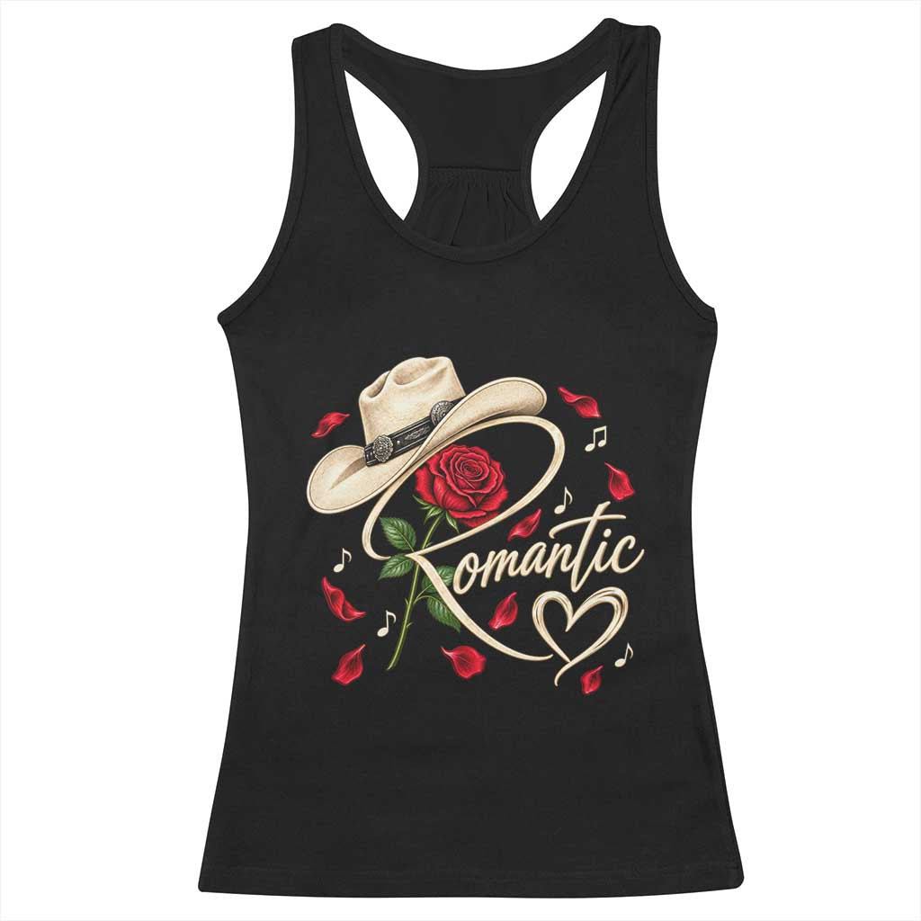 Romantic Cowboy Hat Red Rose Western Country Rodeo Graphic Racerback Tank Top