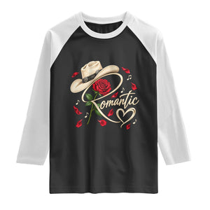 Romantic Cowboy Hat Red Rose Western Country Rodeo Graphic Raglan Shirt