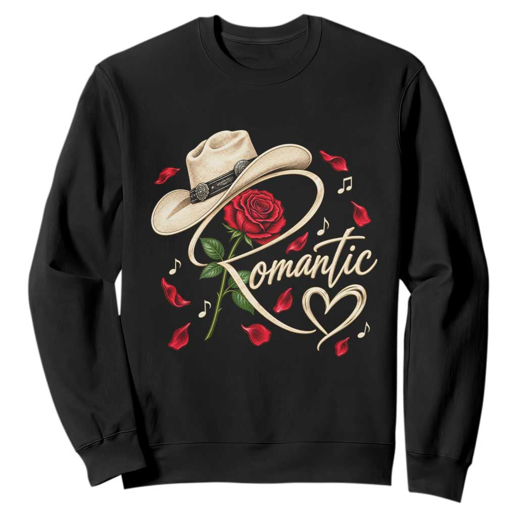 Romantic Cowboy Hat Red Rose Western Country Rodeo Graphic Sweatshirt