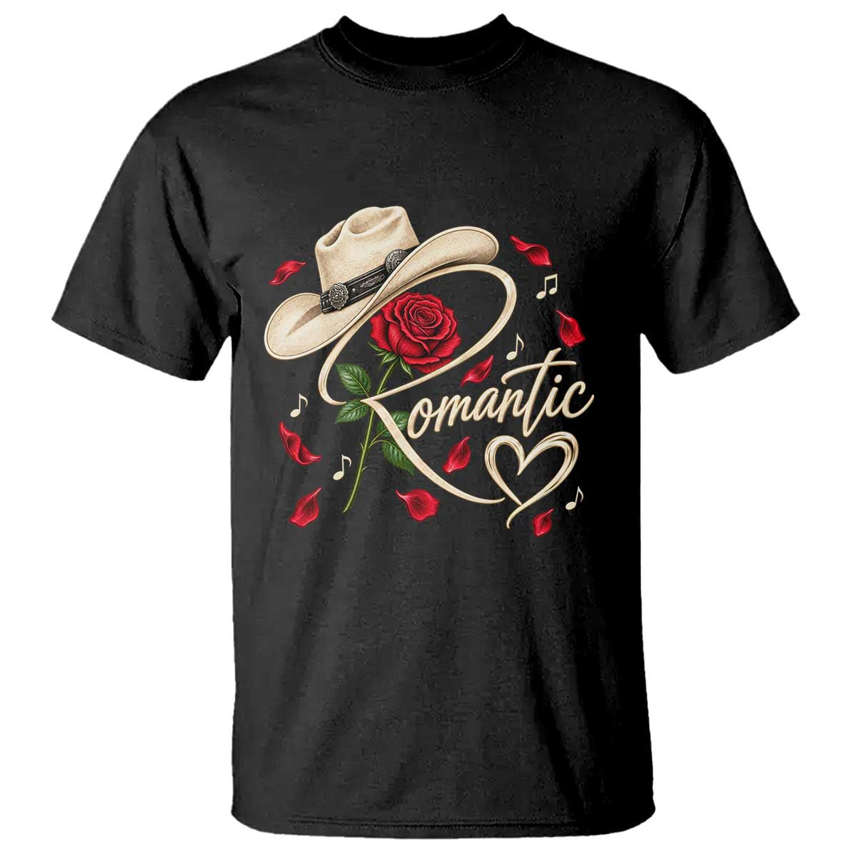 Romantic Cowboy Hat Red Rose Western Country Rodeo Graphic T Shirt