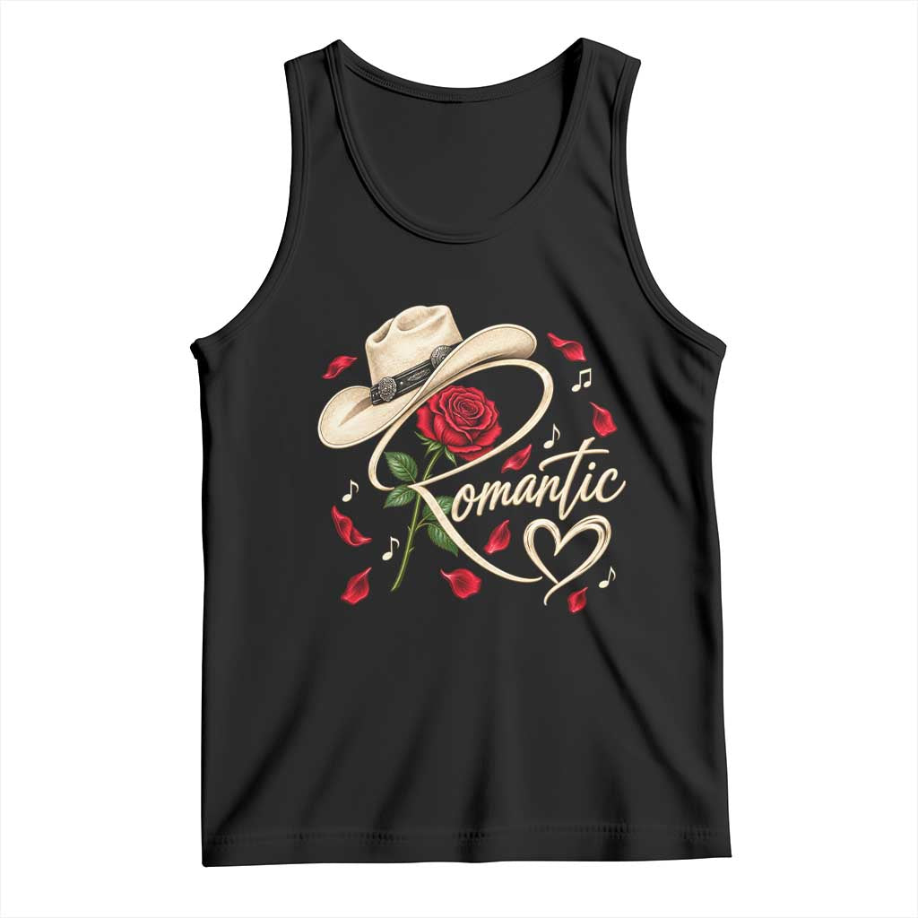 Romantic Cowboy Hat Red Rose Western Country Rodeo Graphic Tank Top