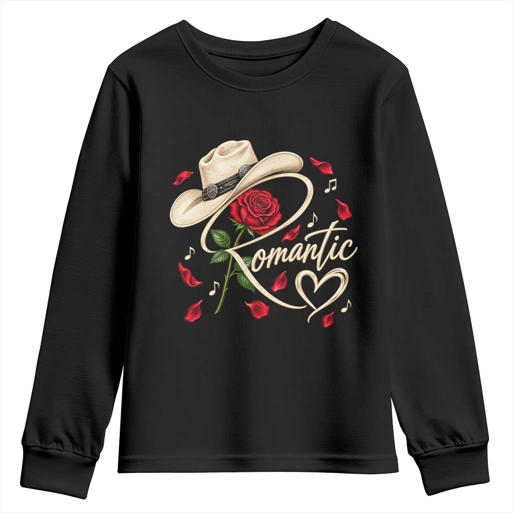 Romantic Cowboy Hat Red Rose Western Country Rodeo Graphic Youth Sweatshirt