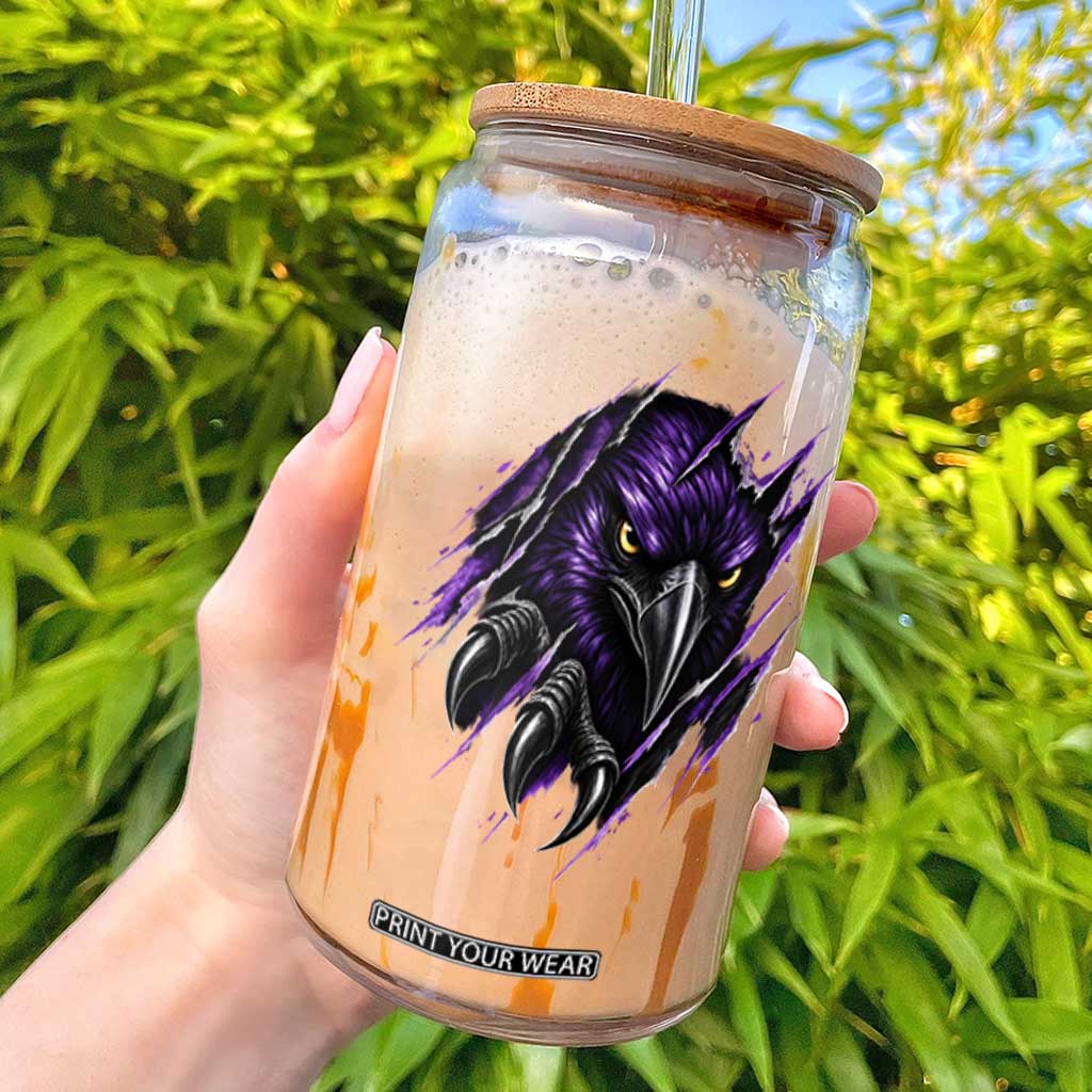 Vintage Game Day Purple Raven Sport Fan Glass Can