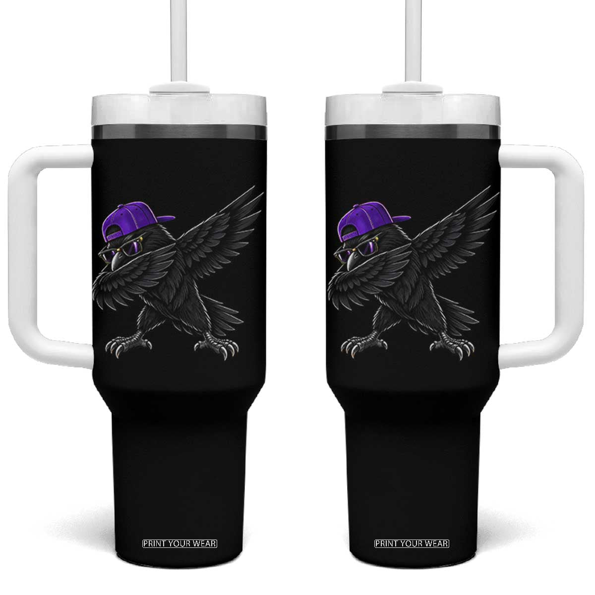 Game Day Dabbing Raven Tumbler With Handle Sport Fan Cool Bird Aesthetic