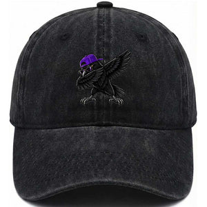 Game Day Dabbing Raven Washed Cotton Baseball Cap Sport Fan Cool Bird Aesthetic