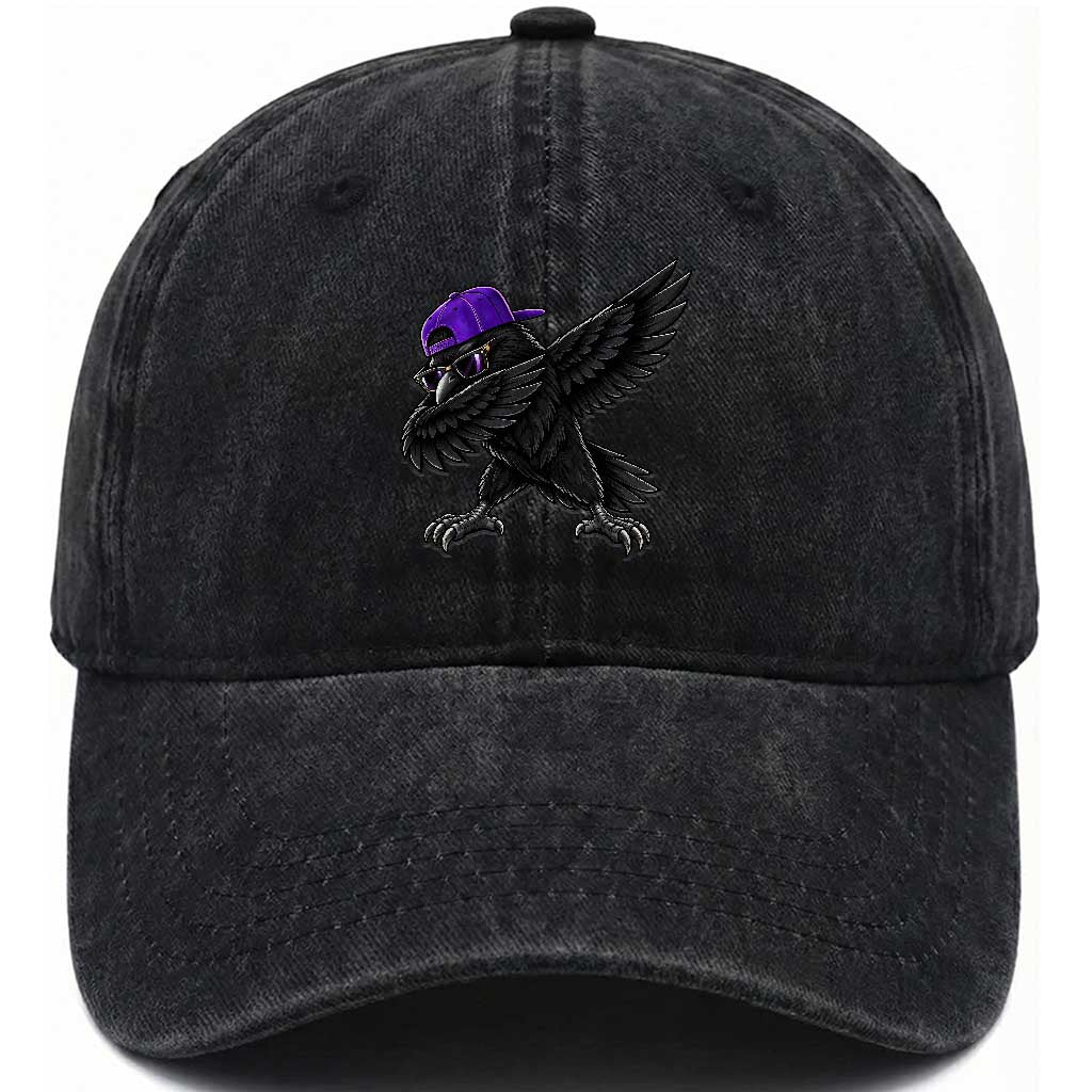 Game Day Dabbing Raven Washed Cotton Baseball Cap Sport Fan Cool Bird Aesthetic
