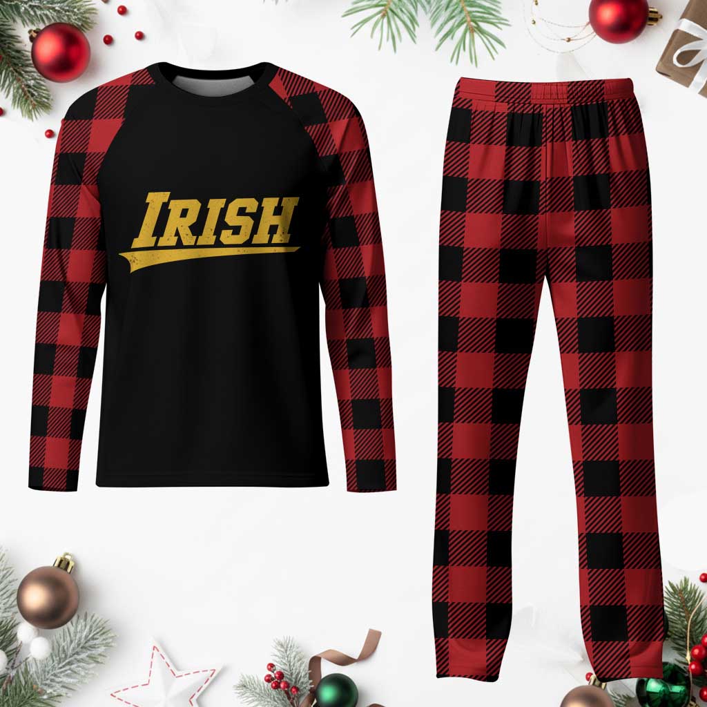 Retro Varsity Vintage Irish Plaid Pajama Set Classic Yellow Print Athletic Game Day Graphic