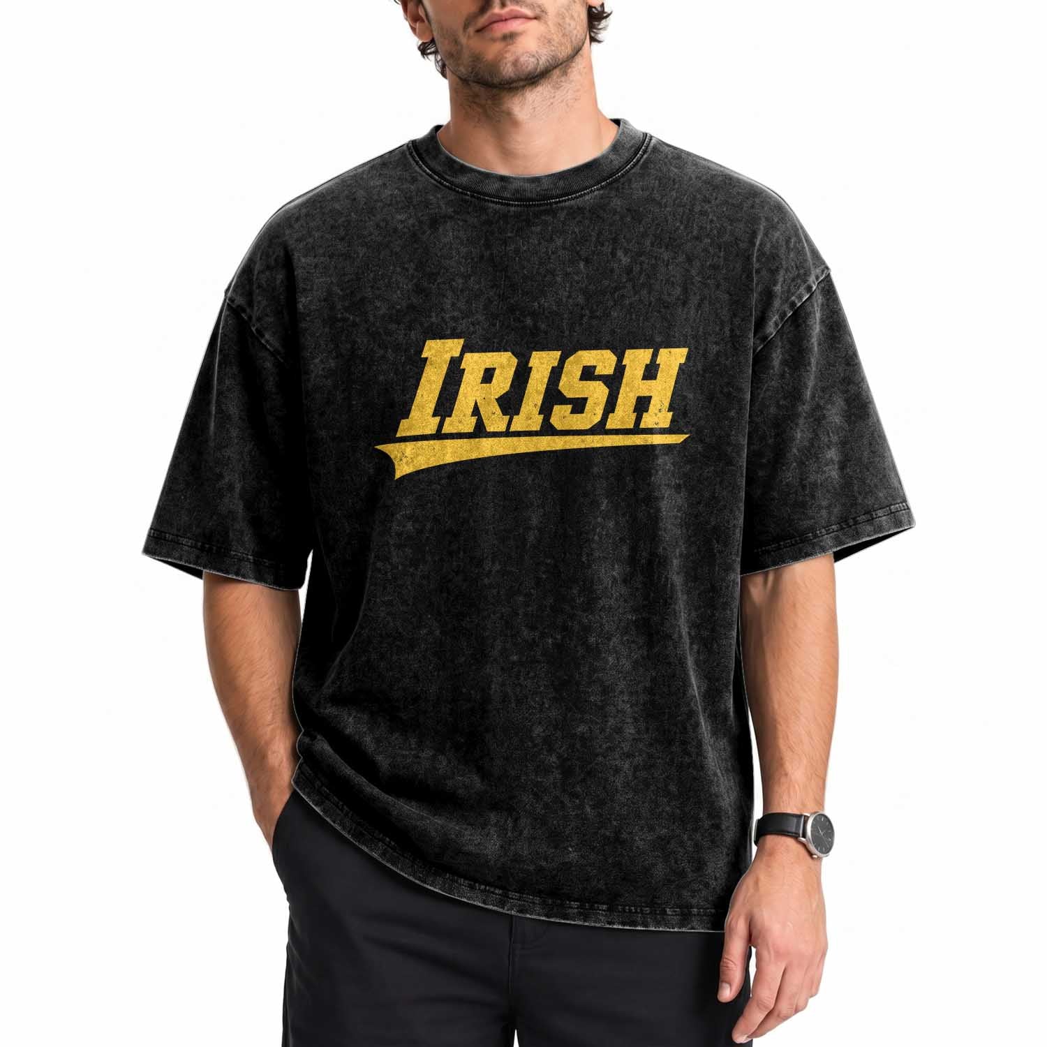 Retro Varsity Vintage Irish Washed Cotton T-Shirt Classic Yellow Print Athletic Game Day Graphic