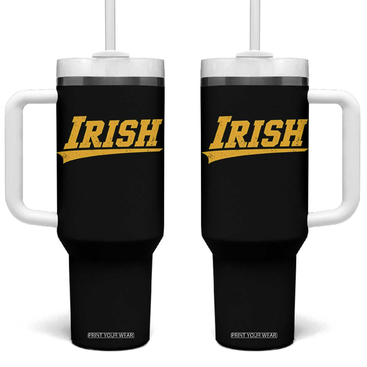 Retro Varsity Vintage Irish Tumbler With Handle Classic Yellow Print Athletic Game Day Graphic