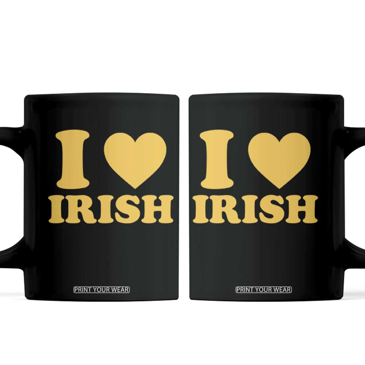 I Love Irish Coffee Mug Bold Retro Typography Yellow Heart Graphic