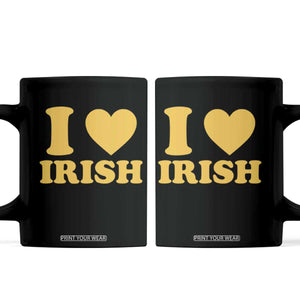 I Love Irish Coffee Mug Bold Retro Typography Yellow Heart Graphic