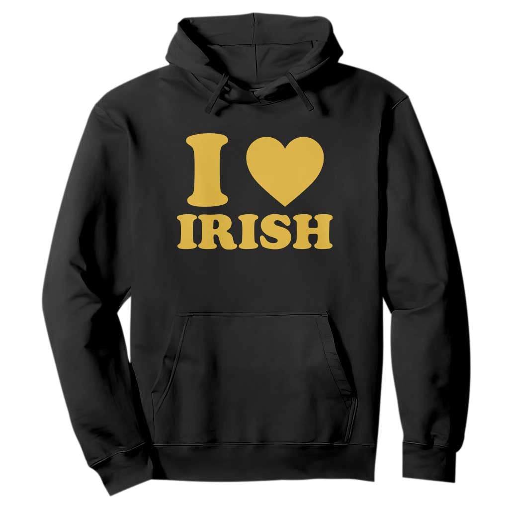 I Love Irish Hoodie Bold Retro Typography Yellow Heart Graphic