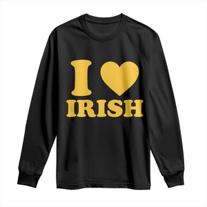 I Love Irish Long Sleeve Shirt Bold Retro Typography Yellow Heart Graphic