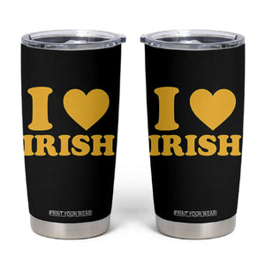 I Love Irish Tumbler Cup Bold Retro Typography Yellow Heart Graphic