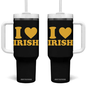 I Love Irish Tumbler With Handle Bold Retro Typography Yellow Heart Graphic