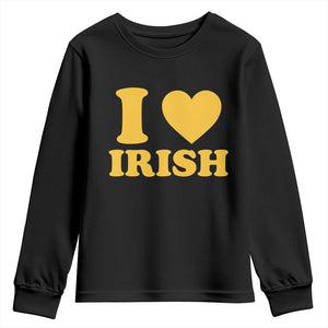 I Love Irish Youth Sweatshirt Bold Retro Typography Yellow Heart Graphic