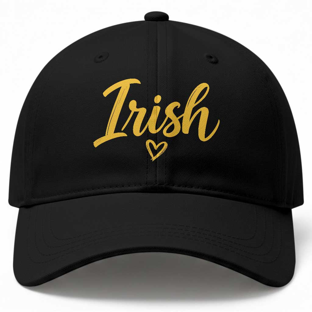 Irish Spirit Game Day Baseball Cap Small Heart Cursive Handwriting Yellow Graphic