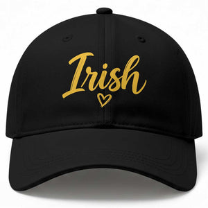 Irish Spirit Game Day Baseball Cap Small Heart Cursive Handwriting Yellow Graphic