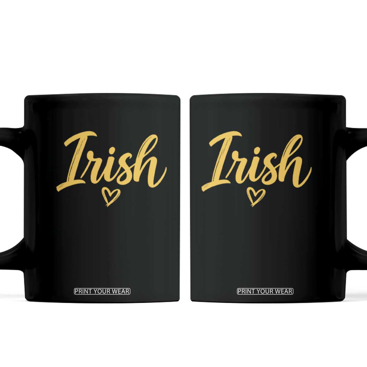 Irish Spirit Game Day Coffee Mug Small Heart Cursive Handwriting Yellow Graphic