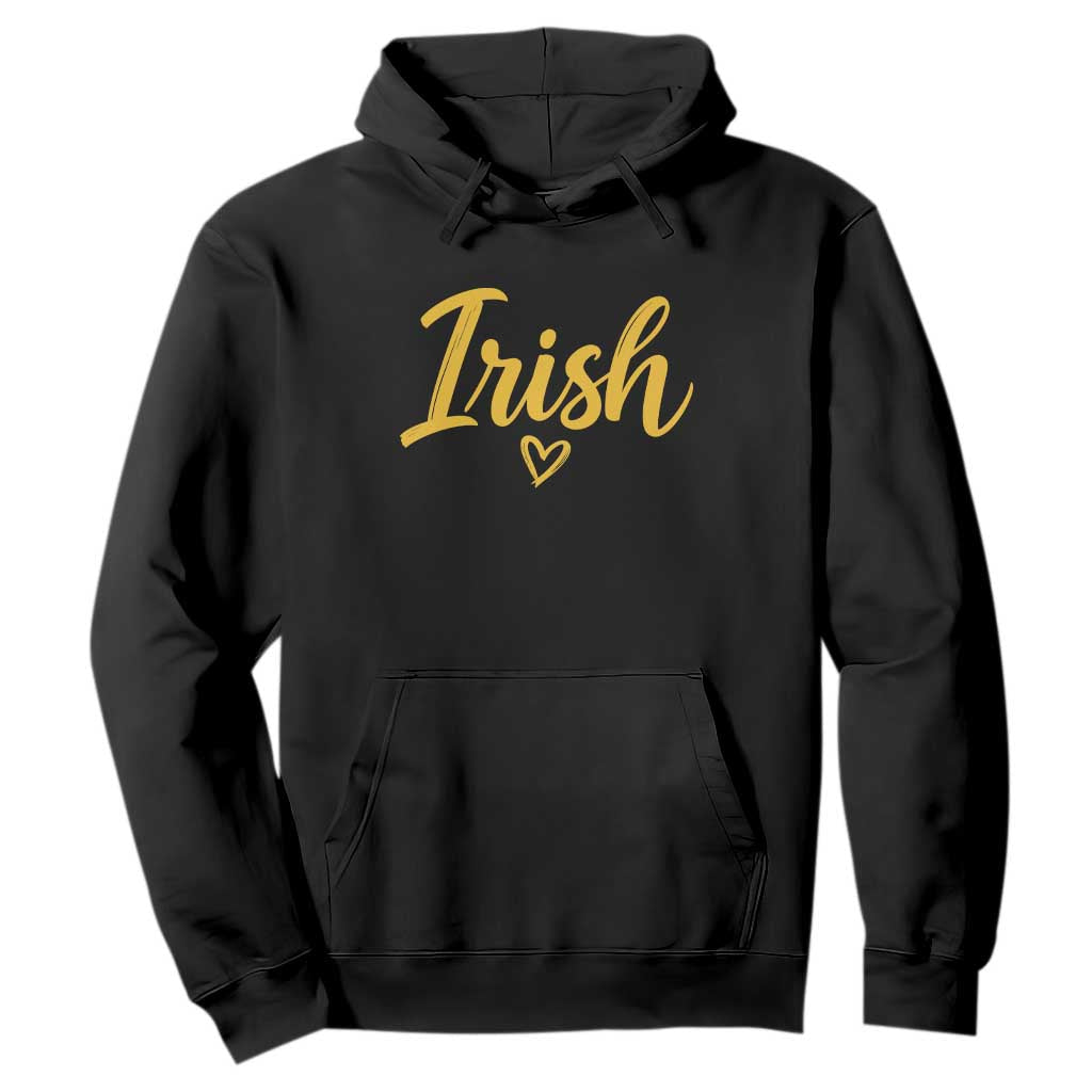 Irish Spirit Game Day Hoodie Small Heart Cursive Handwriting Yellow Graphic