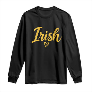 Irish Spirit Game Day Long Sleeve Shirt Small Heart Cursive Handwriting Yellow Graphic