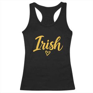 Irish Spirit Game Day Racerback Tank Top Small Heart Cursive Handwriting Yellow Graphic