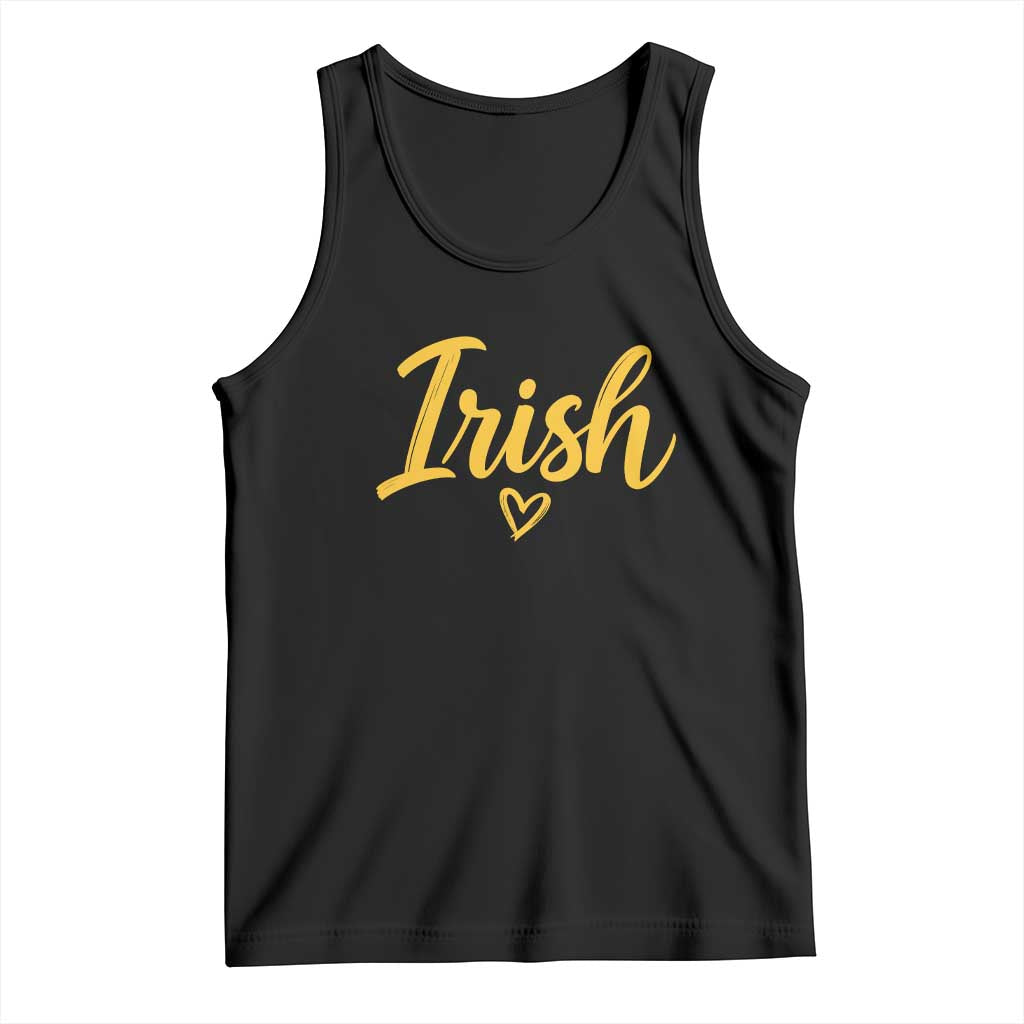 Irish Spirit Game Day Tank Top Small Heart Cursive Handwriting Yellow Graphic