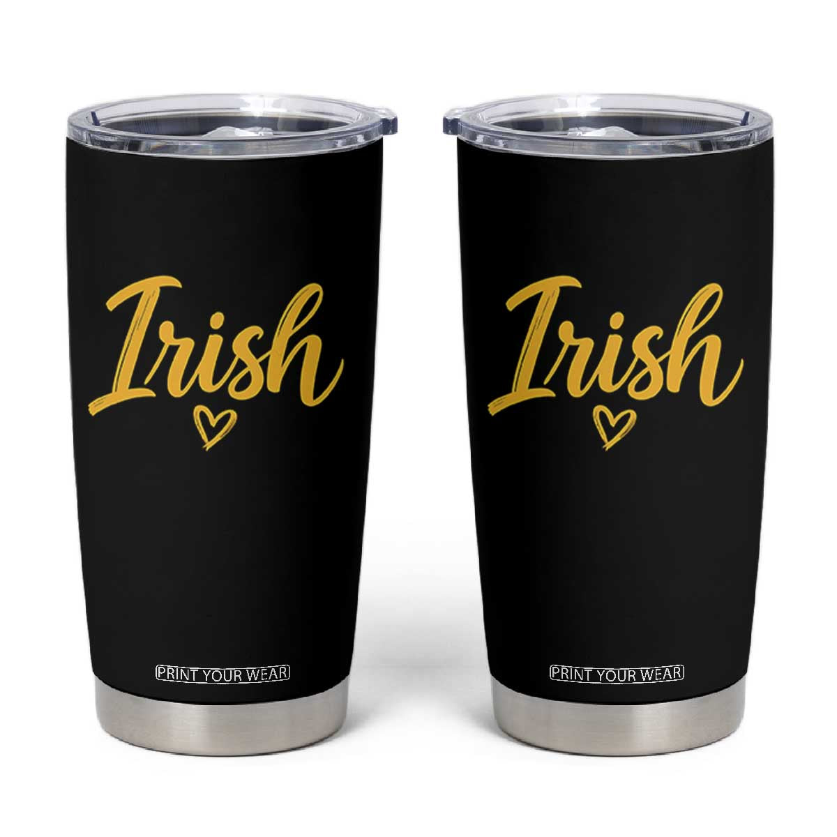 Irish Spirit Game Day Tumbler Cup Small Heart Cursive Handwriting Yellow Graphic