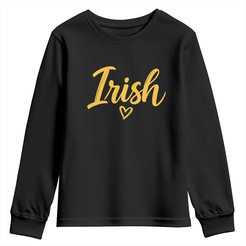 Irish Spirit Game Day Youth Sweatshirt Small Heart Cursive Handwriting Yellow Graphic