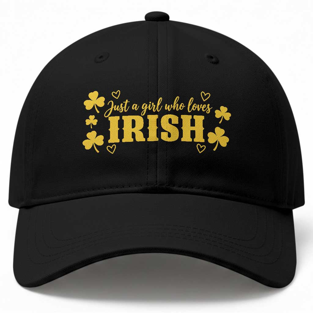 Just A Girl Who Loves Irish Baseball Cap Shamrock Heart Yellow Spirit Game Day Graphic