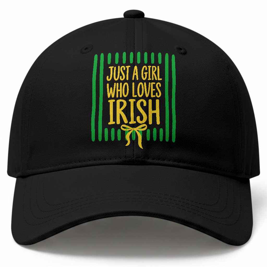 Striped Just A Girl Who Loves Irish Baseball Cap Stripes Yellow Coquette Bow Spirit Game Day Graphic