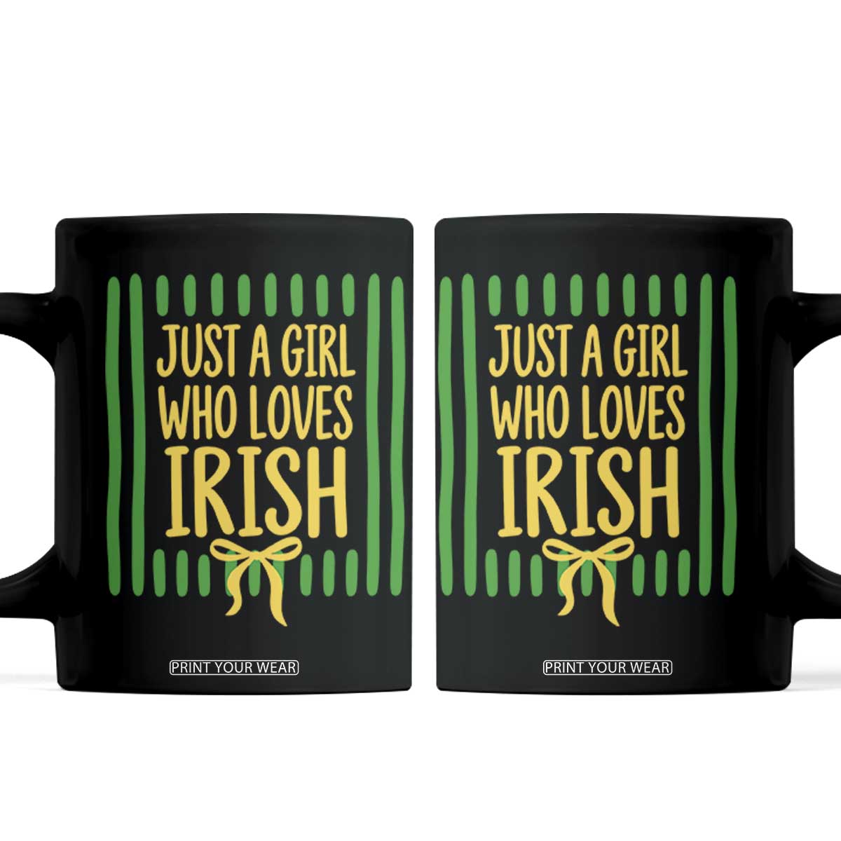 Striped Just A Girl Who Loves Irish Coffee Mug Stripes Yellow Coquette Bow Spirit Game Day Graphic