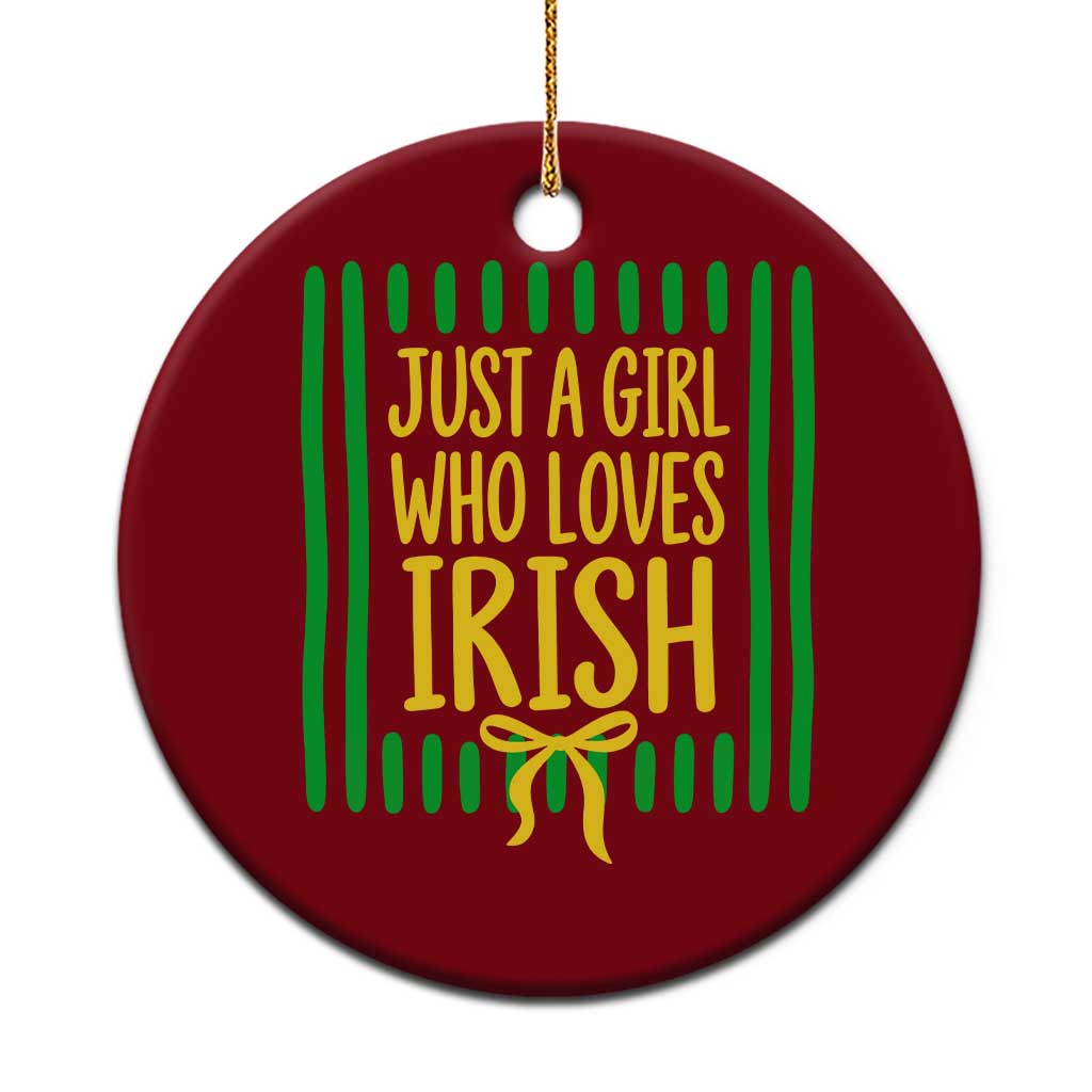 Striped Just A Girl Who Loves Irish Ceramic Ornament Stripes Yellow Coquette Bow Spirit Game Day Graphic