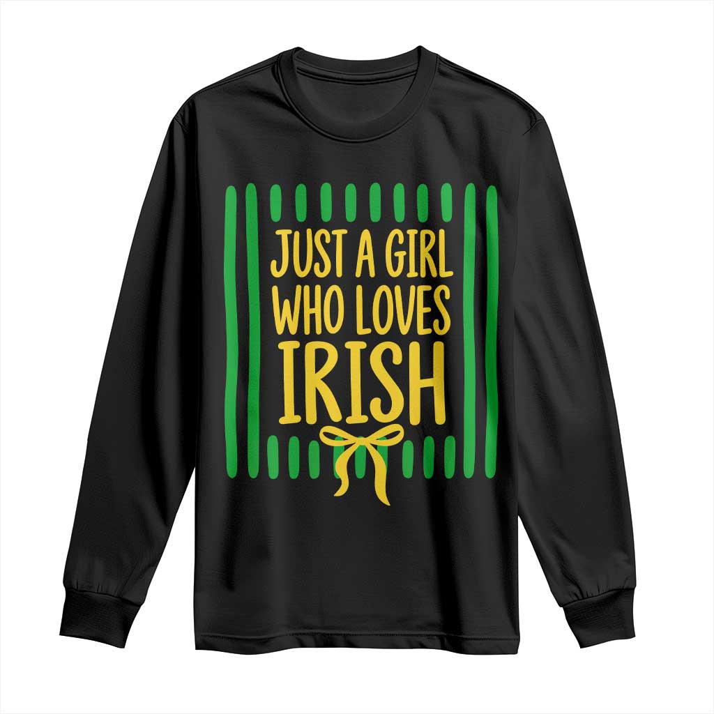 Striped Just A Girl Who Loves Irish Long Sleeve Shirt Stripes Yellow Coquette Bow Spirit Game Day Graphic