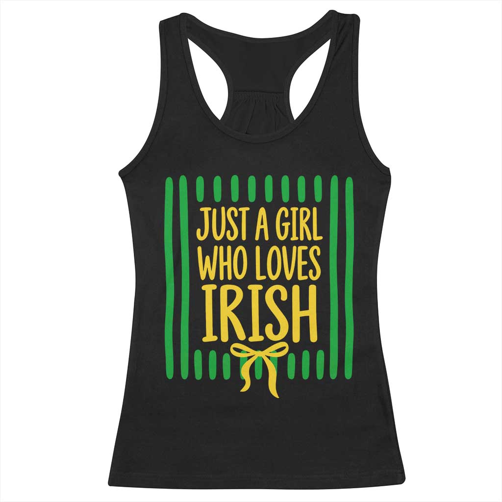 Striped Just A Girl Who Loves Irish Racerback Tank Top Stripes Yellow Coquette Bow Spirit Game Day Graphic