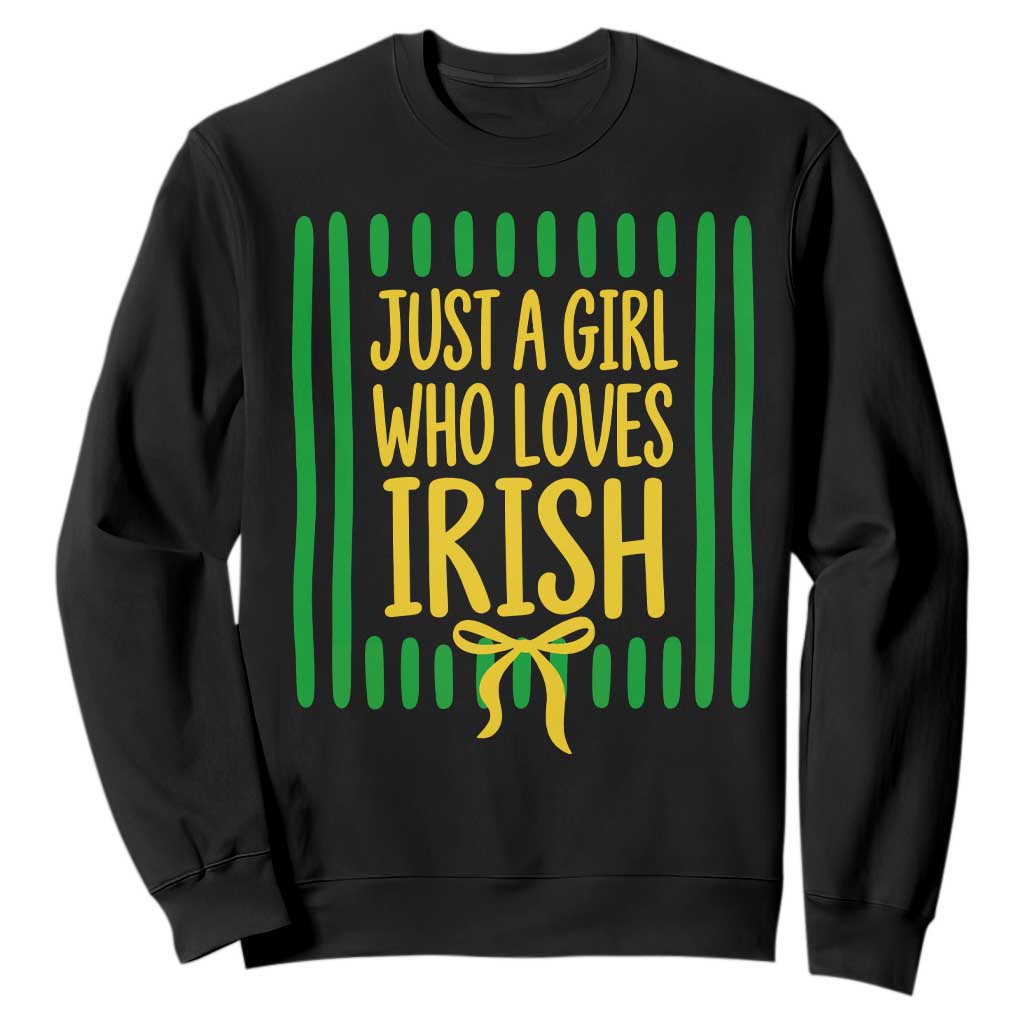 Striped Just A Girl Who Loves Irish Sweatshirt Stripes Yellow Coquette Bow Spirit Game Day Graphic