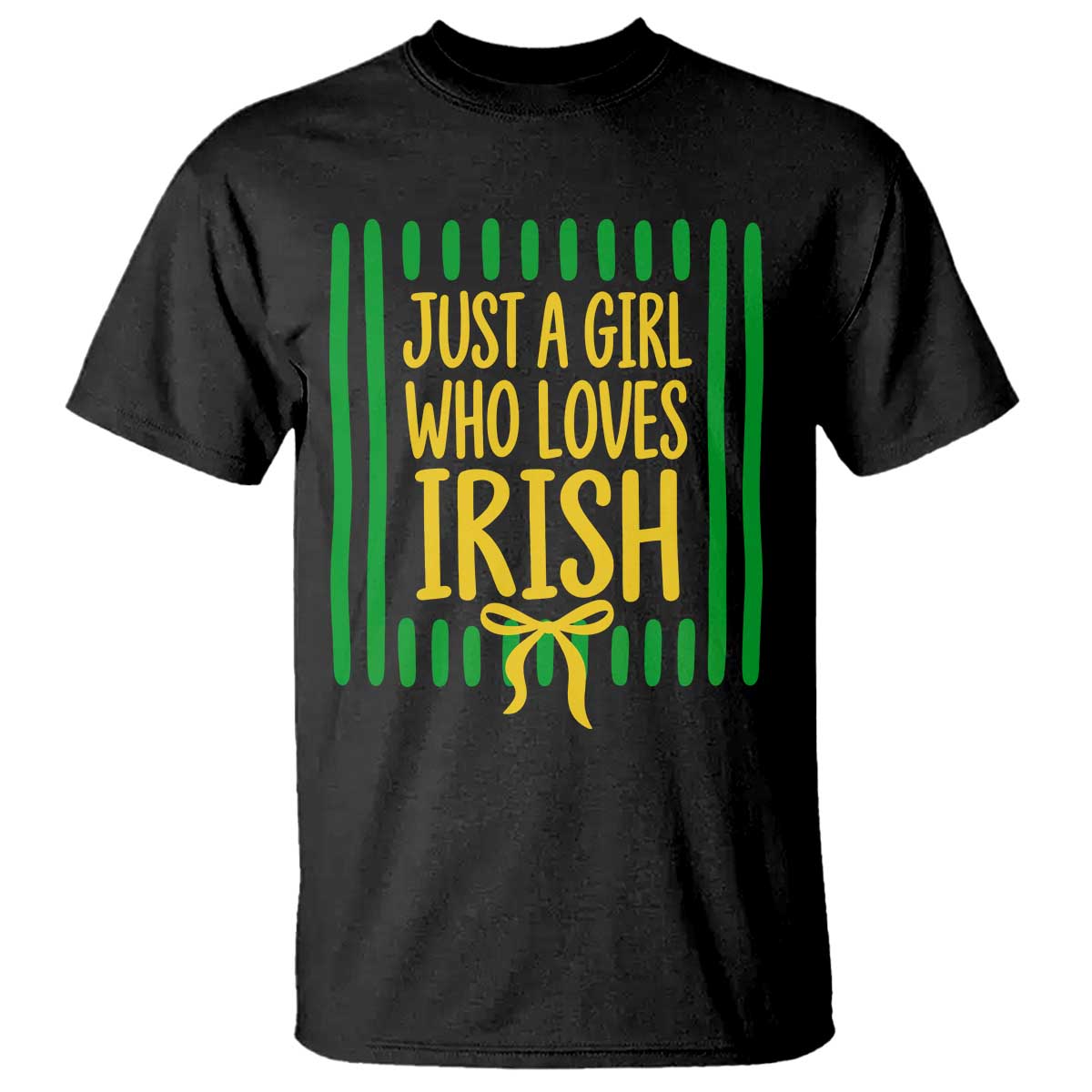 Striped Just A Girl Who Loves Irish T Shirt Stripes Yellow Coquette Bow Spirit Game Day Graphic