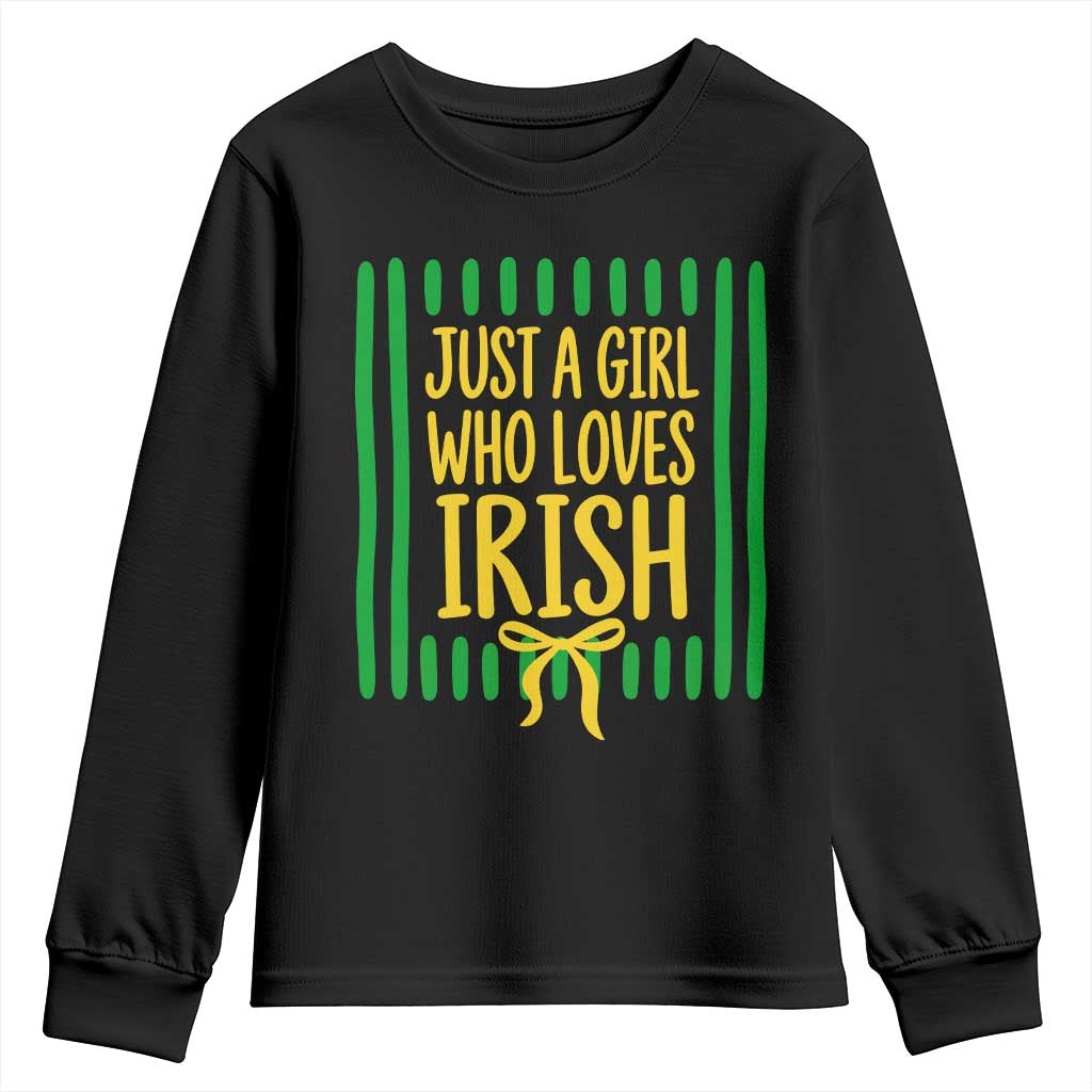 Striped Just A Girl Who Loves Irish Youth Sweatshirt Stripes Yellow Coquette Bow Spirit Game Day Graphic