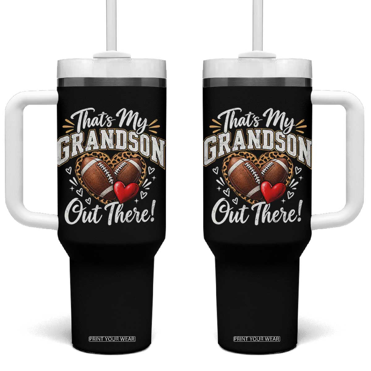 Thats My Grandson Out There Funny Football Grandma Tumbler With Handle Game Day Graphic